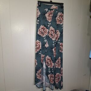 Floral Maxi Skirt in Teal with Blush Pink Blooms